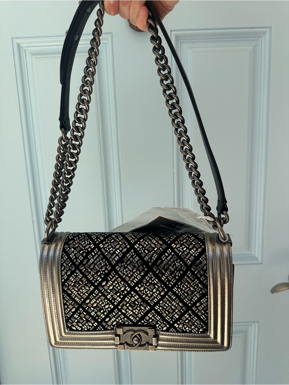 Chanel Silver Embellished Boy Flap Bag - Picture 9 of 12